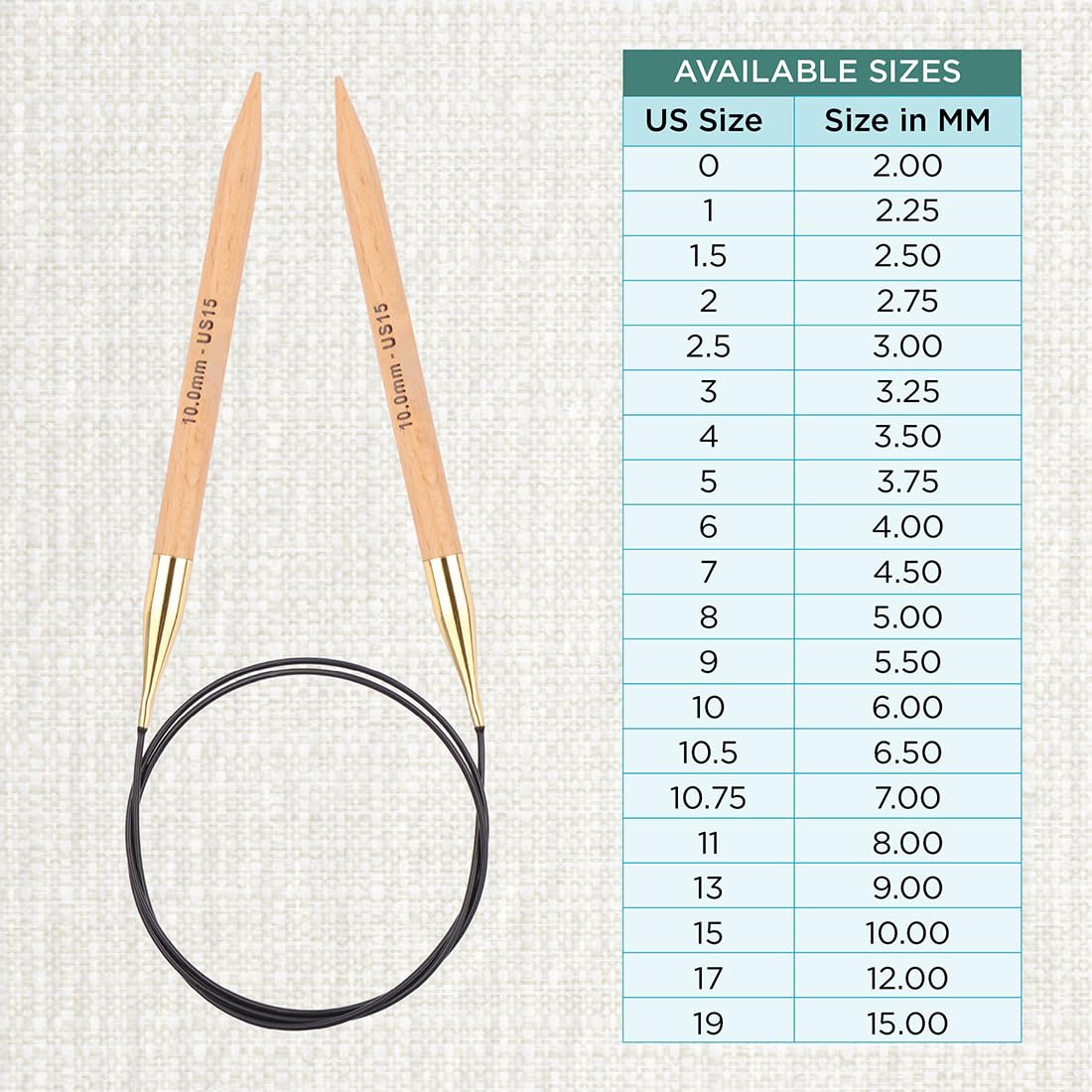 KNITPRO 80 cm x 10 mm Basix Fixed Circular Needles, Birch