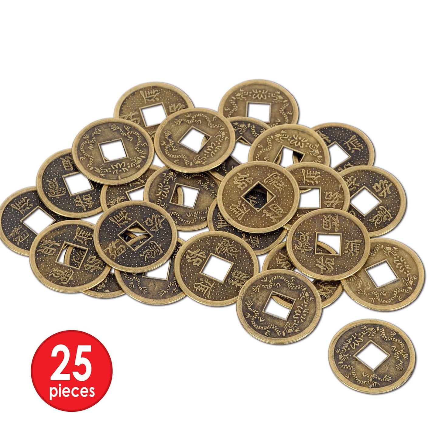 GeoFossils Authentic Chinese Good Luck Coins, Gold Plastic, 1 Inch, Model 57856, 25 Coins in Package