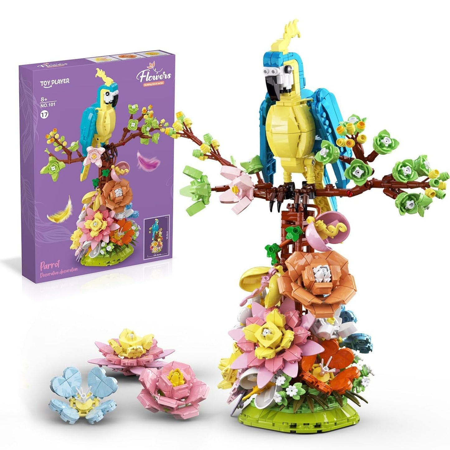Vend Trendy Flowers And Parrot Building Set 1162Pcs, Compatible With Lego Flower, Cute Bird And Succulent Botanical Collection 