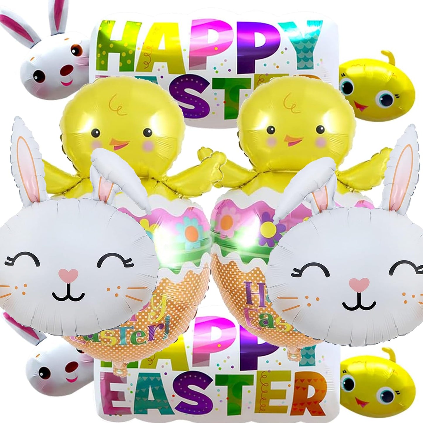 Easter Balloons, 6 Pcs Large Bunny Chicken Egg Foil Balloons, Easter Balloon Party Decorations For Home Baby Shower, Happy Theme