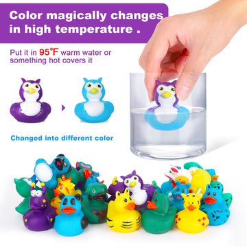 24 Pack Color Changing No Hole Rubber Ducks, Color Change Baby Bath Toys Without Holes For Toddlers Kids Ages 1-3 4-8, Valentine