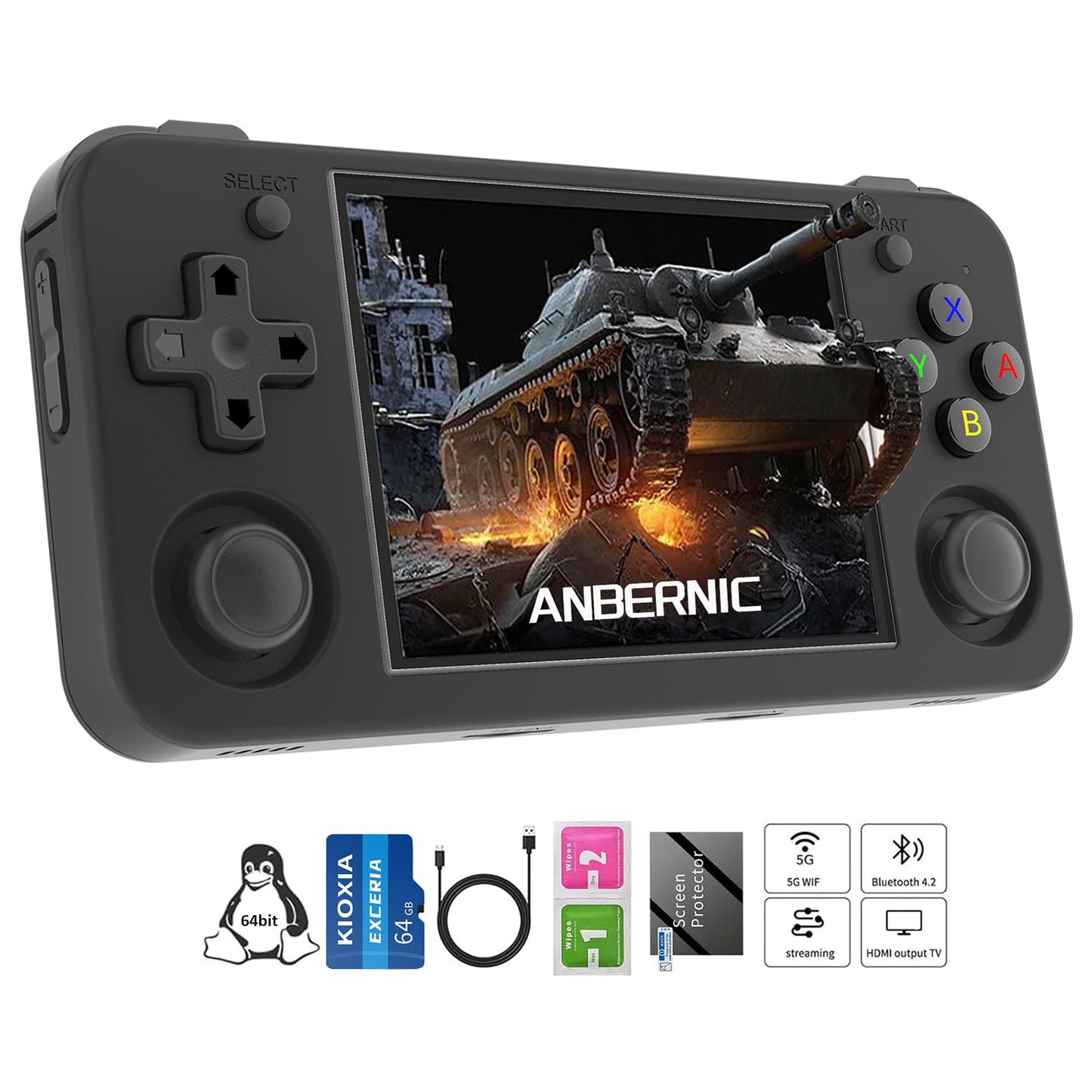 Rg35Xx H Retro Handheld Game Consoles Rg35Xxh Retro Gaming Console With 64 Tf Card 3300Mah Battery Linux System 3.5-Inch Ips Scr