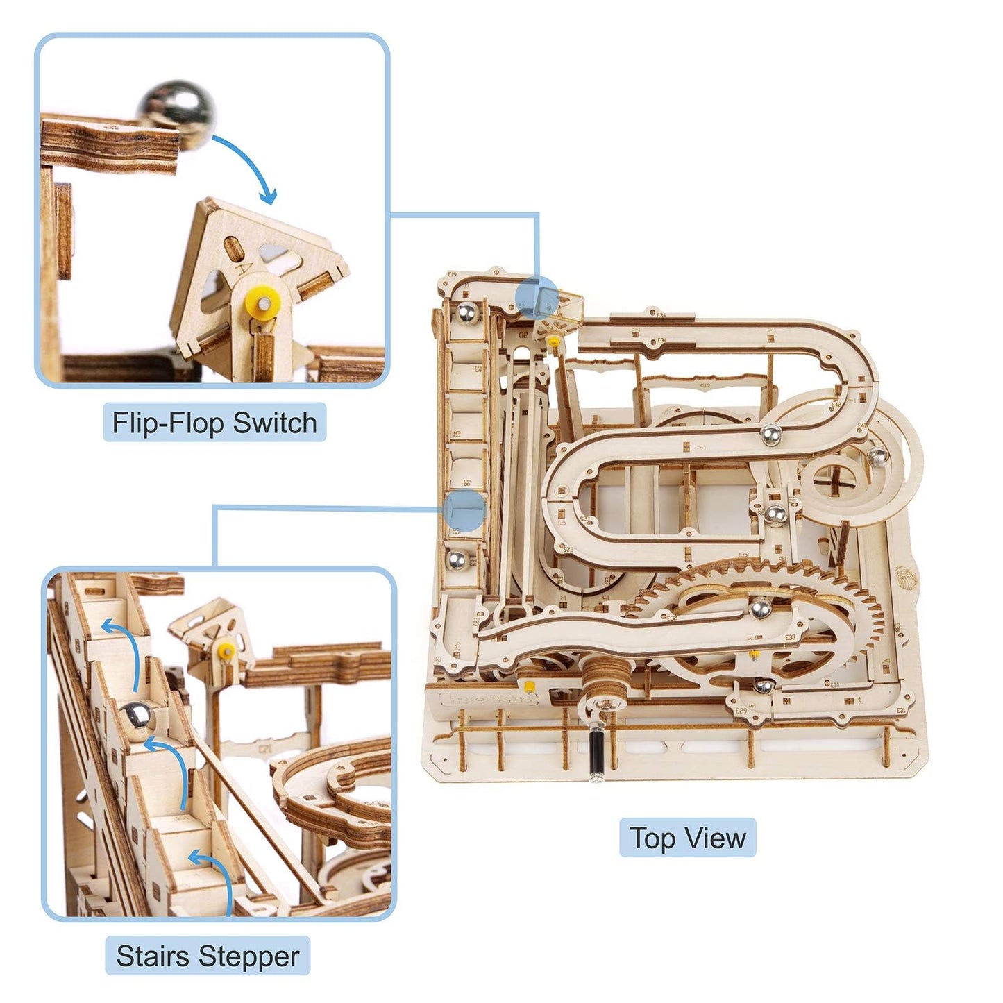 ROKR 3D Wooden Puzzles Marble Run Set - Mechanical Model Kit for mature-themeds DIY Roller Coaster Toys Gifts for mature-themed (Marble Parkour)