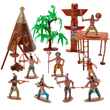 X Hot Popcorn 23 Pcs Native American Figurines Indian Figurines Indians Historical Plastic Action Figures For Projects Decoration Birthday Gift