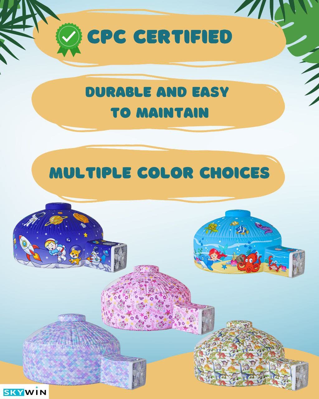 Skywin Air Tent Playhouse for Kids - 77x50 Inches Inflatable Kids Tent Sets Up and Stores Away in Seconds (Fan NOT Included) (Bl