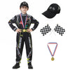 Treyrea Race Car Driver Costume Boys Racer Jumpsuit With Car Cap Kids Dress Up For Halloween (Black, M(For Height 50''-53''))