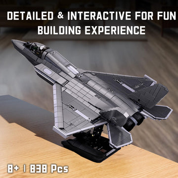 Tarcury J-35 Fighter Aircraft Building Kit - 1:44 Scale, 838 Pcs Military Army Toy Set With 1 Toy Soldier & Display Stand - Idea