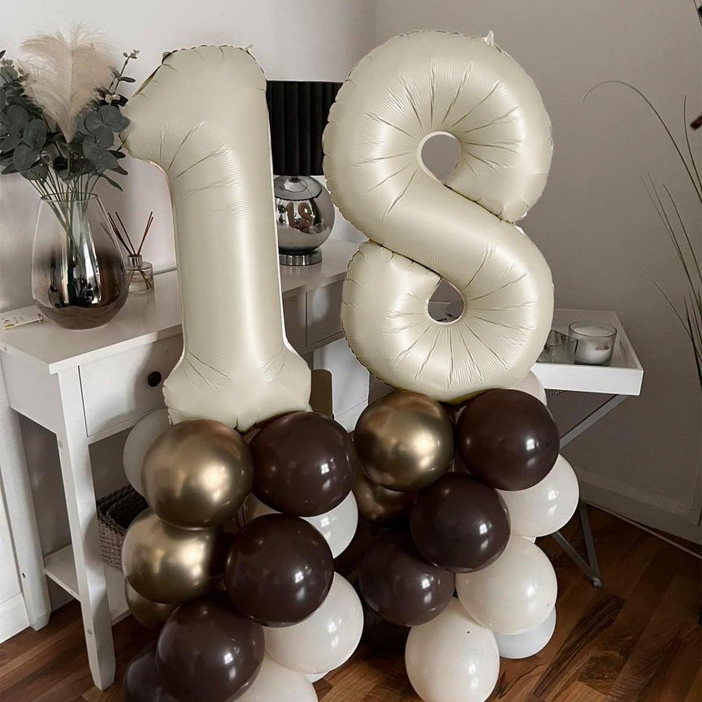 Paticool 40 Inch Beige Number Balloon 8, Large Cream Number Foil Mylar Balloons For Birthday Party Celebration Decorations Suppl