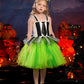 Obeeii Kids Girls Halloween Costume Black White Stripe Tulle Tutu Dress With Headband Set Carnival Fancy Dress Black-Green 4-5 T