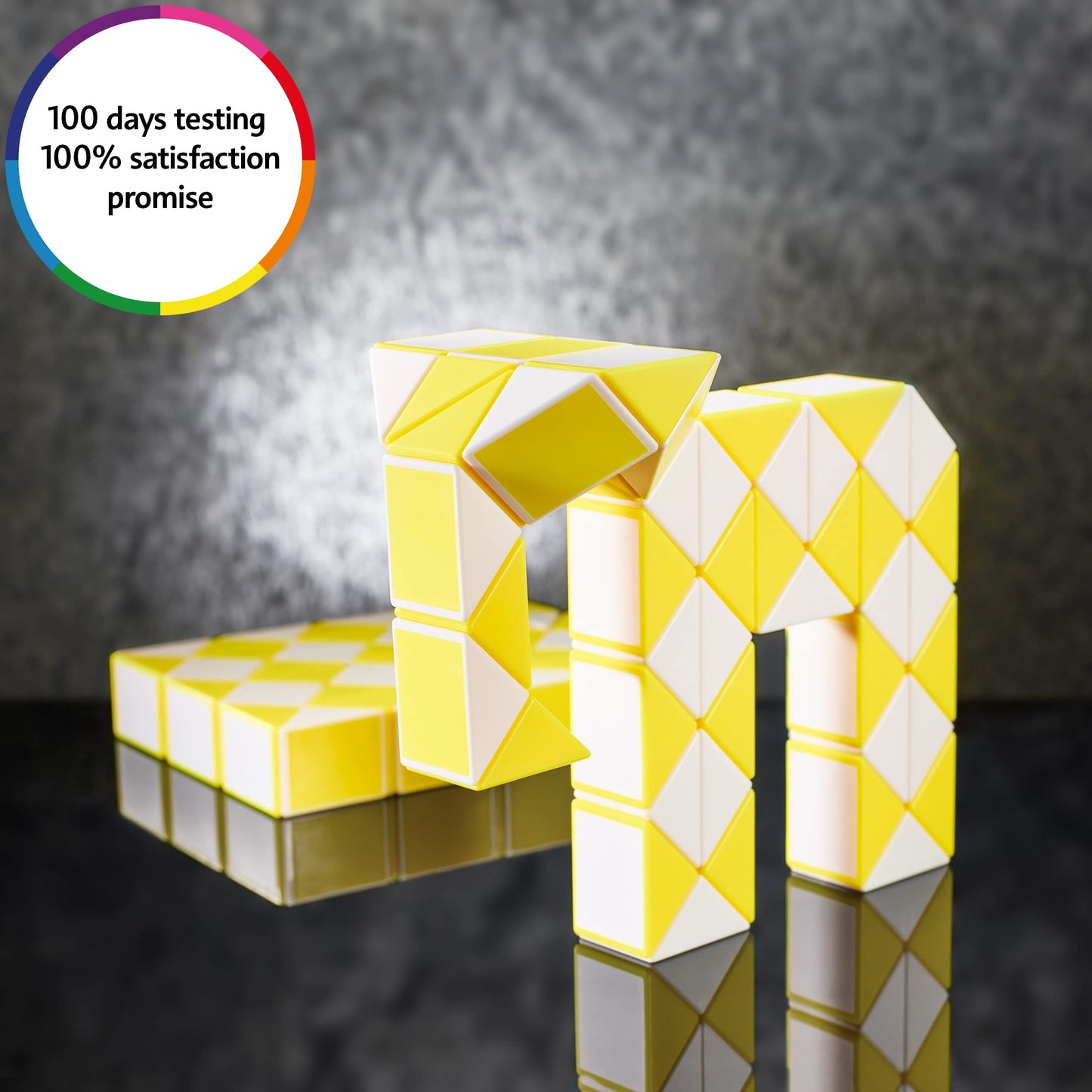Cubidi® Magic Snake Cube | Fidget Snake Toy For Kids | Travel Toys For Kids Ages 4-8 | Great Gift For Boys And Girls Birthday, Christmas, Stocking Stuffers - 48 Blocks | 0.9 Inch X 0.7 Inch | Yellow