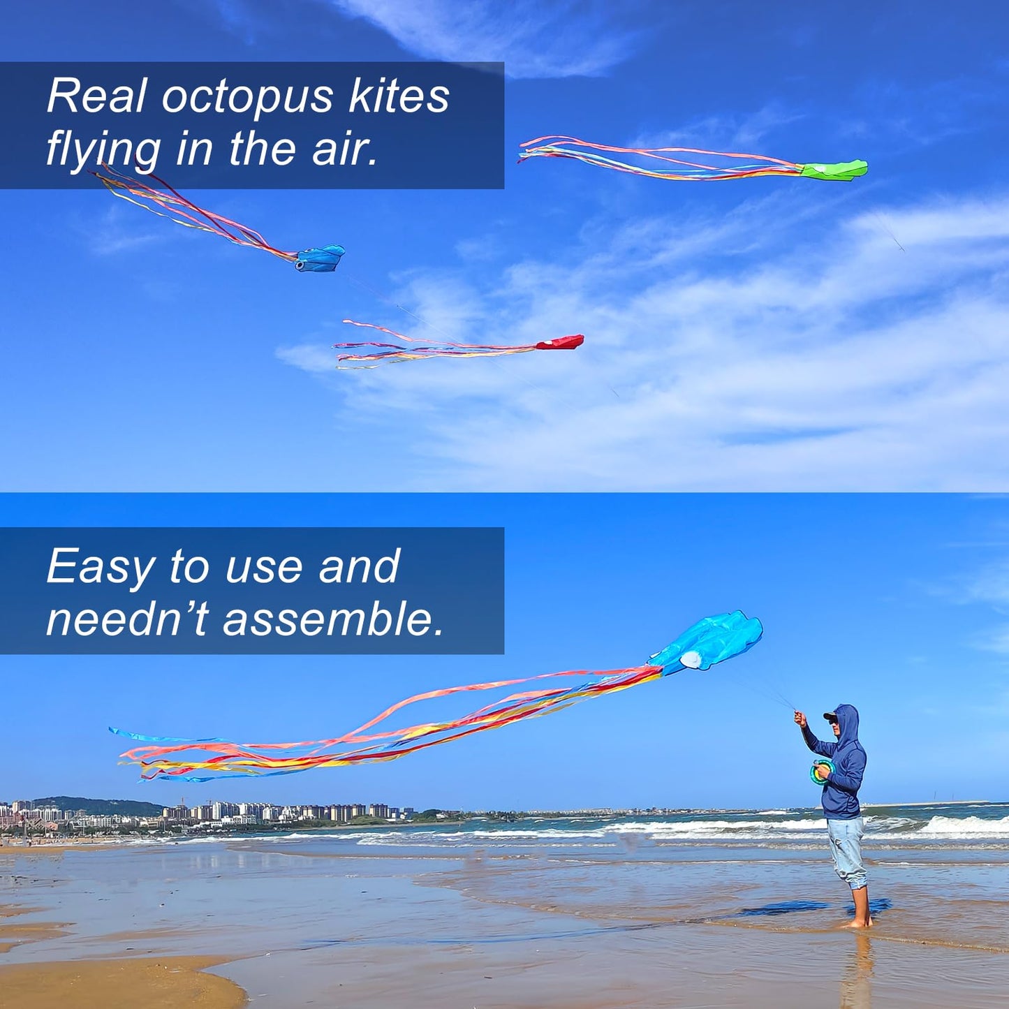 Kaiciuss Octopus Kite & Kite Reel Set, Easy To Fly For Beach Trip, Nice Winder For Kids & Adults, Single Line Frameless Style Wi