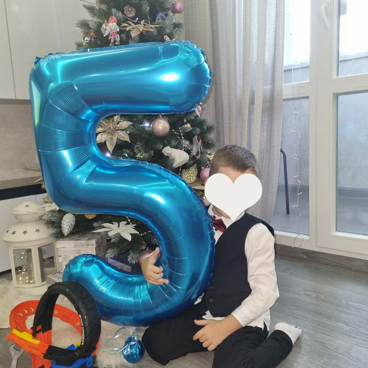 Paticool 40 Inch Blue Number Balloon 5, Large Number Foil Balloons Mylar For Girl Boy Birthday Party Celebration Decorations Sup