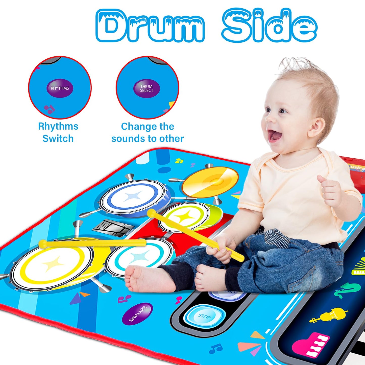 Baby Toys For 1 Year Old: Baby Musical Mat Toddler Toys Age 1-2 - 2 In 1 Piano Drum Babies Play Mat - Infant Music Toy 12-18 Months Babies Birthday Valentines Gifts For 1 2 3 Year Old Boys Girls
