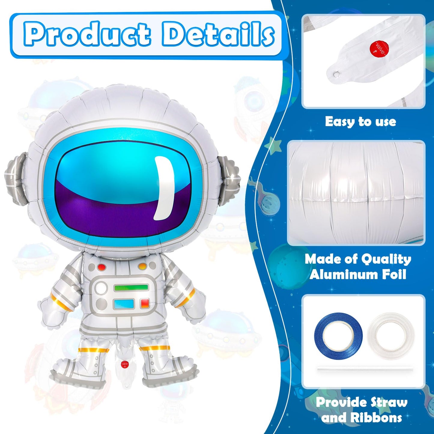 6 Pcs Space Balloons,Astronaut Ufo Rocket Foil Balloons For Kids,Space Party Decorations,Outer Space Balloon For Baby Shower Uni