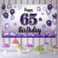 LASKYER Happy 65th Birthday Decorations,65th Purple Balloon Large Birthday Banner Backdrop Sign,65 Years Old Bday Party Supplies