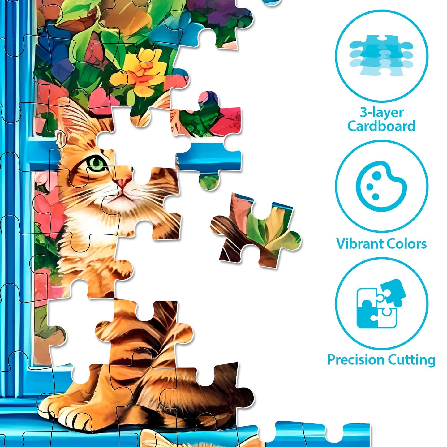 Jigsaw Puzzles for mature-themeds 300 Pieces  Flower Cat Puzzle 300 Pieces for mature-themed Interlock Perfectly No Dust  Challenging Puzzles Home Decor Birthday Gift Toy for Men Women Kids Seniors (20.5x15)