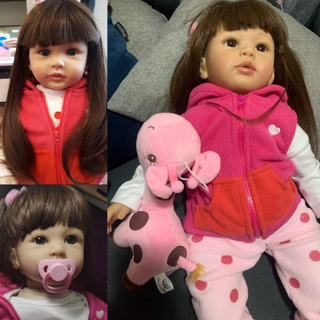 Icradle Cute 24 Inch 60 Cm Reborn Baby Doll Long Hair Girl Doll Soft Silicone Baby Real Life Baby Toddler Doll Toy For Ages 3+ (