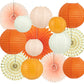 15Pcs Autumn Pink and Orange Party Decorations, Hanging Orange Paper Lanterns Honeycomb Paper Fans Triangle Flag Banner for Girl