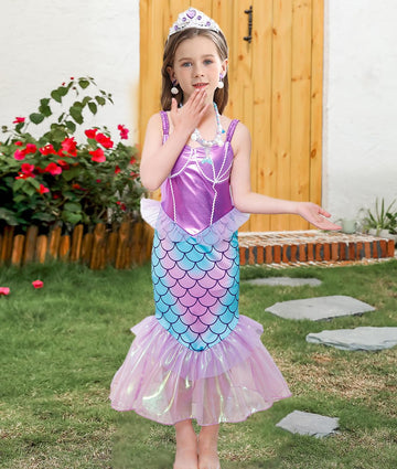 Itvti Little Girls Mermaid Costume Princess Dress Up Ariel Outfits With Accessories Wig Birthday Party Halloween Cosplay, Purple, 3-4 Years(Tag 110)