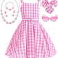 Golray 7Pcs Girls Plaid Costume Dress Sweet Slip Dress With Accessories Movie Outfit Birthday Halloween Costume Girl Dress Up Cl