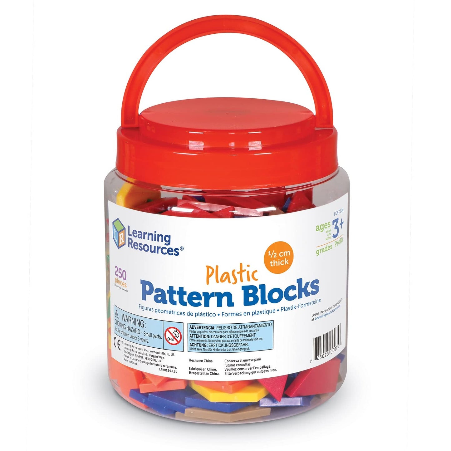 Learning Resources Plastic Pattern Blocks - Set Of 250, Ages 3+, Shape Games For Preschoolers, Homeschool Supplies, Shape Manipulatives For Kids,Back To School Supplies,Teacher Supplies