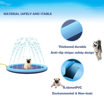 Splash Sprinkler Pad For Dogs Kids, Non-Slip Pet Thickened Durable Wading Bath Pools, Splash Play Mat Outdoor Game Toys For Pets