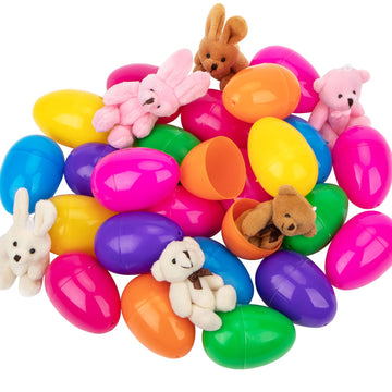 Newbea 24 Pack Prefilled Easter Eggs With Stuffed Animals,3.15'' Plastic Easter Eggs Filled With Toys,Perfect For Easter Eggs Hu