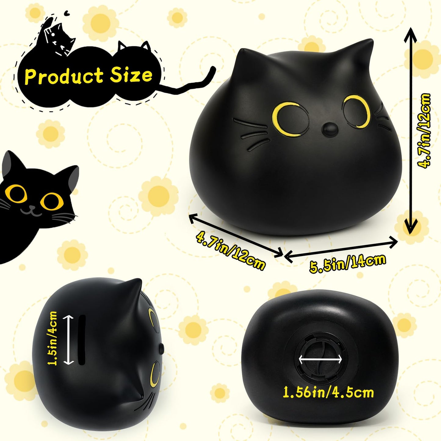 Nigoways Piggy Bank For Kids,Unbreakable Coin Bank For Boys,Money Banks With Box Gifts For Birthday,Christmas,Baby Shower (Small Black-Cat)