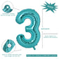 Vonokee 40 Inch Teal Blue Giant Number Balloons 3, Jumbo Digital Foil Mylar Balloon For Birthday Party Wedding Anniversary Celeb