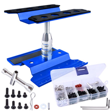 Aluminum Alloy RC Car Repair Work Stand Hobby Tool Set 360 Degree Rotation Lift/Lower and RC Screws Kit Repair Tool Box for 1/8 