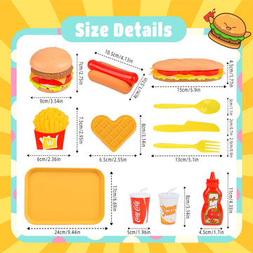 Pretend Play Fast Food Set,Play Food for Kids with Take Apart Burger and Hot Dog Plastic Toys Food,Play Kitchen Accessories Role