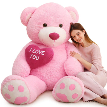 Maogolan Giant Teddy Bear 5Ft- I Love You Red Heart Big Pink Teddy Bear Stuffed Animal - Jumbo Valentines Teddy Bear For Girlfriend,Boyfriend,Wife,Lover - Anniversary, Birthday