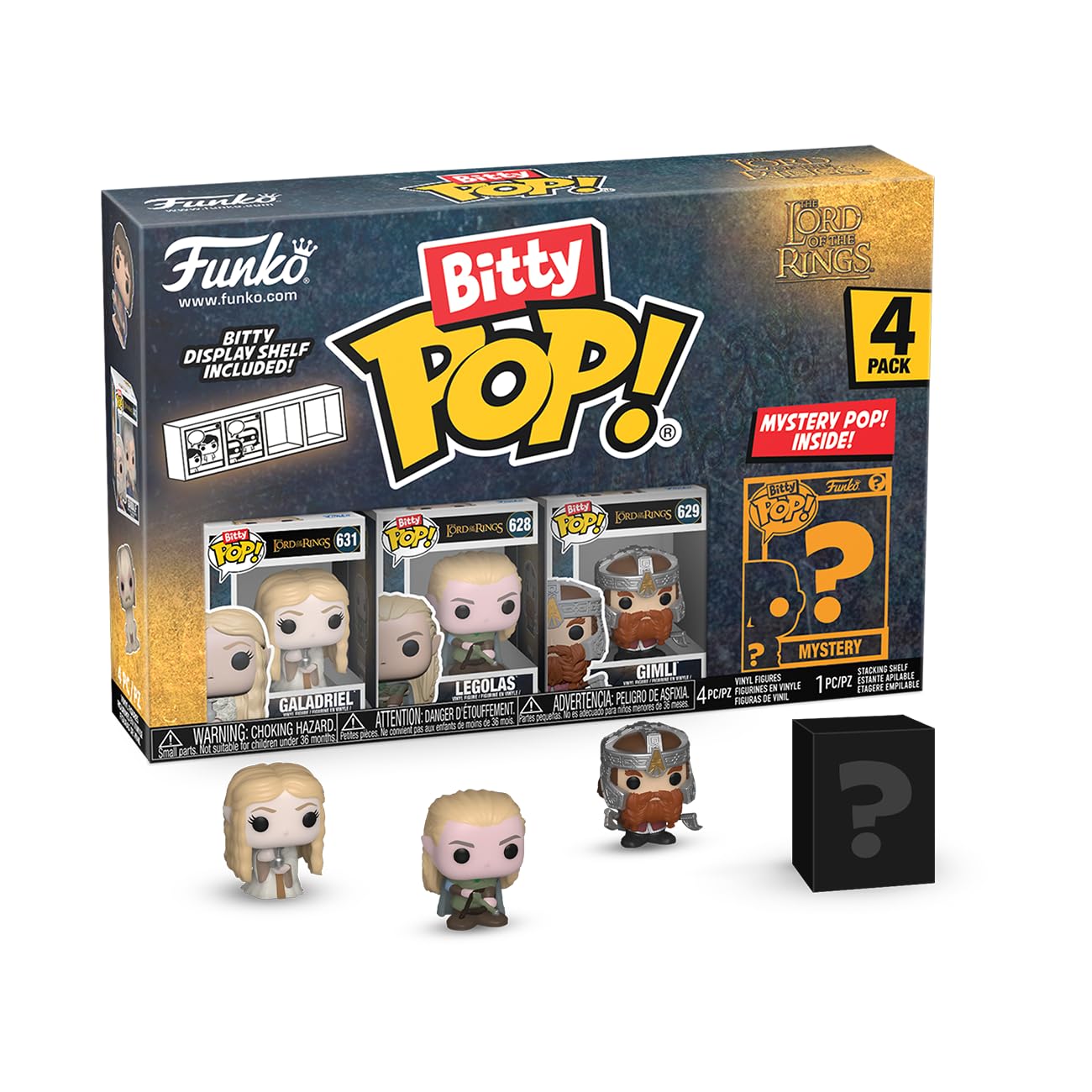 Funko Bitty Pop! Lord Of The Rings - Galadriel, 4-Pack And A Surprise Mystery Mini Figure - 0.9 Inch (2.2 Cm) - Lord Of The Rings Collectable - Stackable Display Shelf Included - Gift Idea