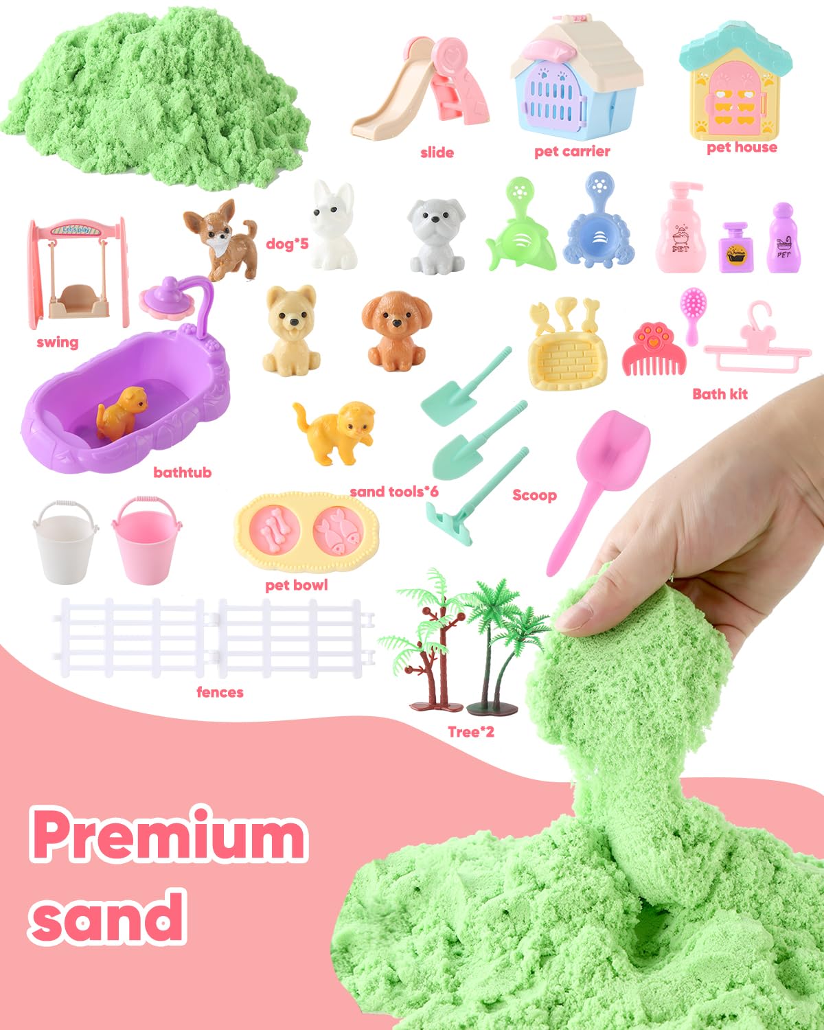 Sikmcle 36 Pcs Pet Sensory Bin Moldable Sensory Sand Kit Pet Play Set And Sandbox With Lid Dog And Cat Toddler Toys For Kids Pet