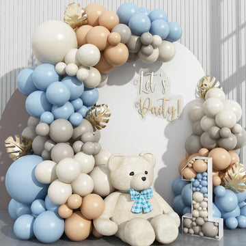 Dusty Blue White Balloon Garland, Double Stuffed Pastel Light Blue Brown Tan Balloon With White Sand Beige Cream Balloon Arch Ki