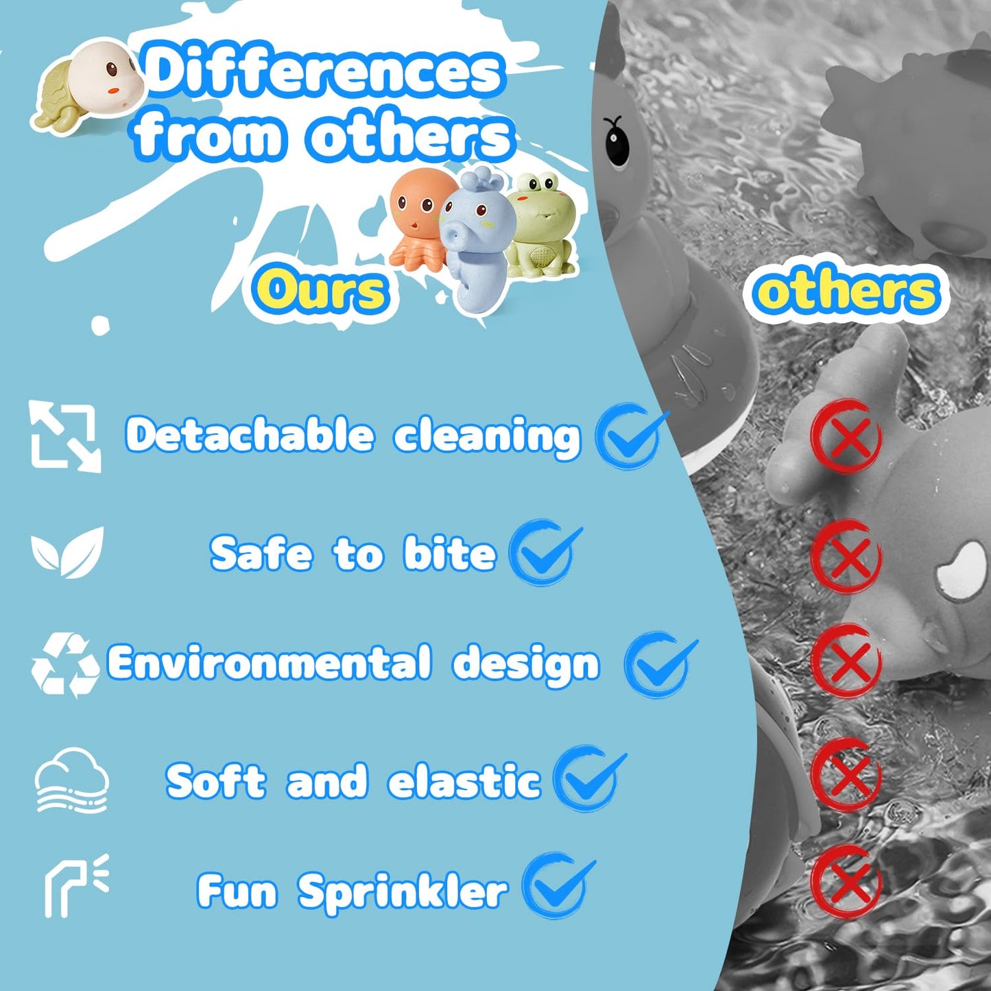 Amchsuri Mold Free Animal Bath Toys For Toddlers/ Infants 6 - 12- 18 Months, Non Toxic Baby Bath Toys, Bath Toys For Kids Ages 1-3