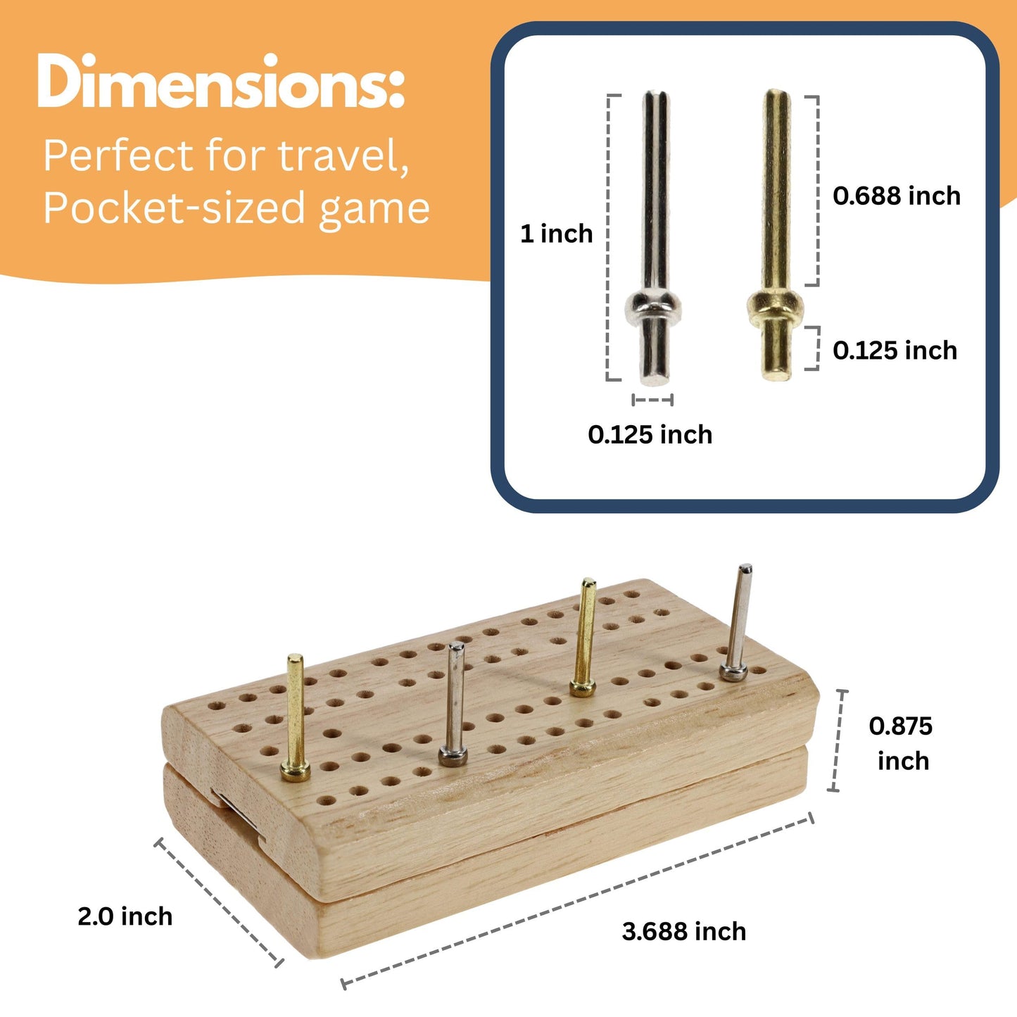 WE Games Wooden Folding Travel Cribbage Board, Small Beige with Metal Pegs, Model WDX300102