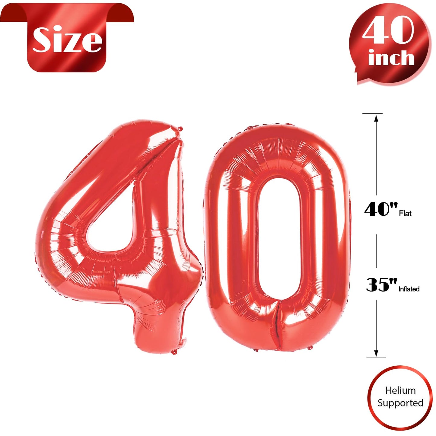 40 Balloon Number, Red Number 40Th Birthday Balloons 40 Inch, 40 Years Old Red Birthday Decorations For Men Women, 40Th Annivers