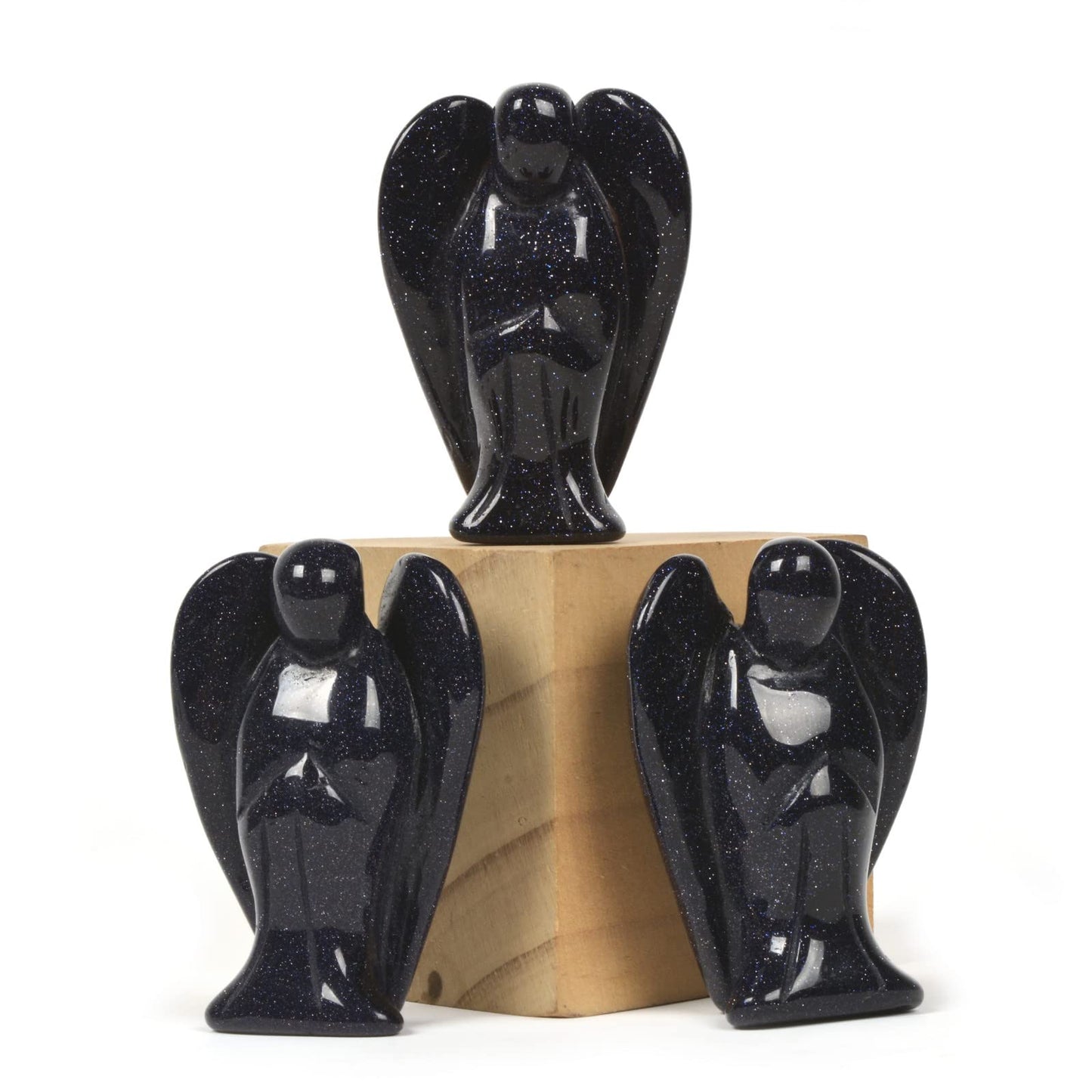 Carved Synthetic Blue Goldstone Gemstone Peace Angel Pocket Guardian Angel Healing Statue 2 Inch