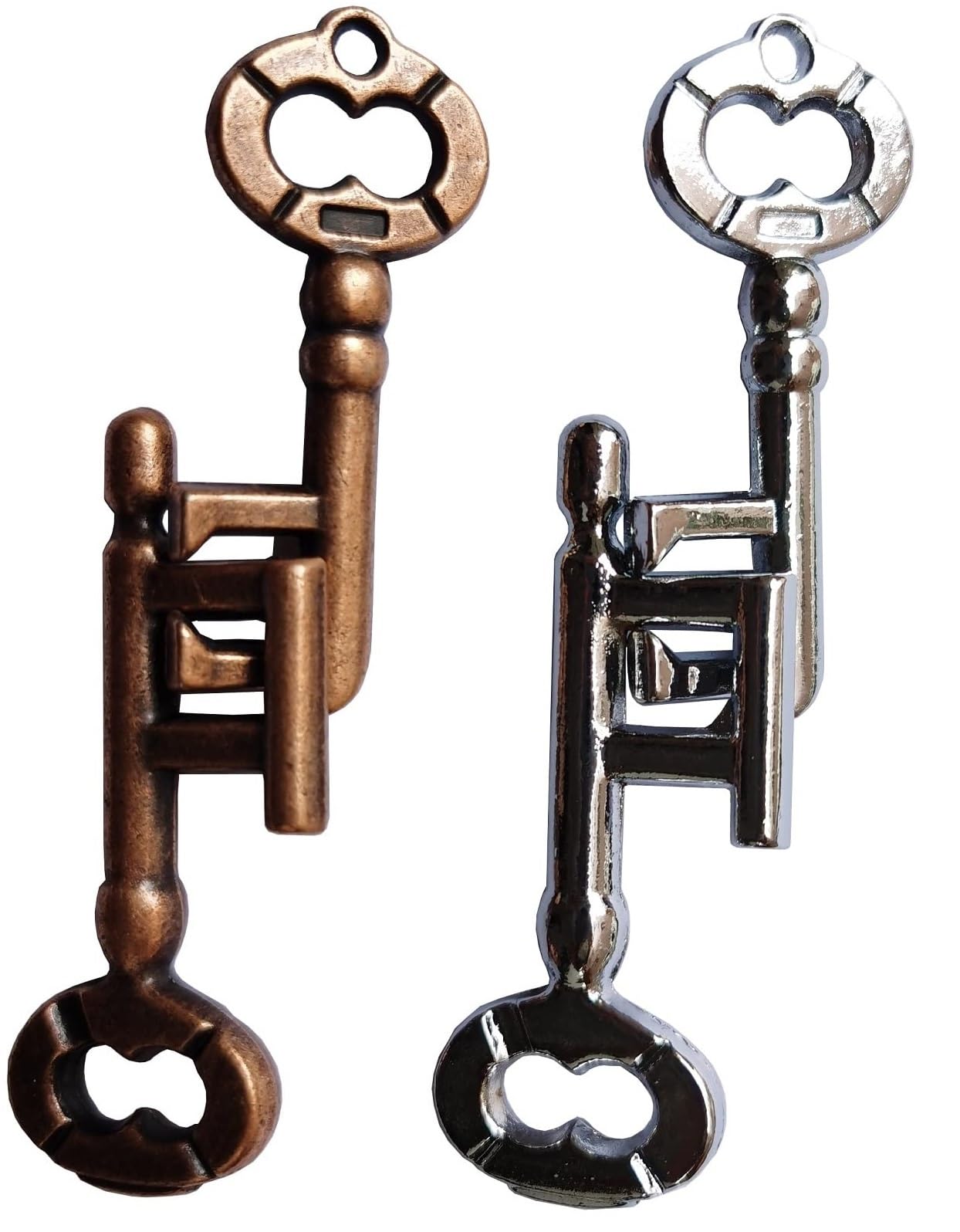 GINFH Brain Teaser 3D Unlock Interlocking Metal Hole Lock Puzzle - mature-themed Educational IQ Toy (Gold Silver Key)