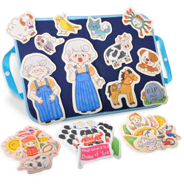 CHEFAN Felt/Flannel Board Story Set of 4, PRECUT Felt Pieces for Preschool Toddlers Circle Time,Old Lady Who Swallowed a Fly,The