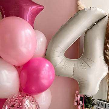 Paticool 40 Inch Beige Number Balloon 4, Large Cream Number Foil Mylar Balloons For Birthday Party Celebration Decorations Suppl