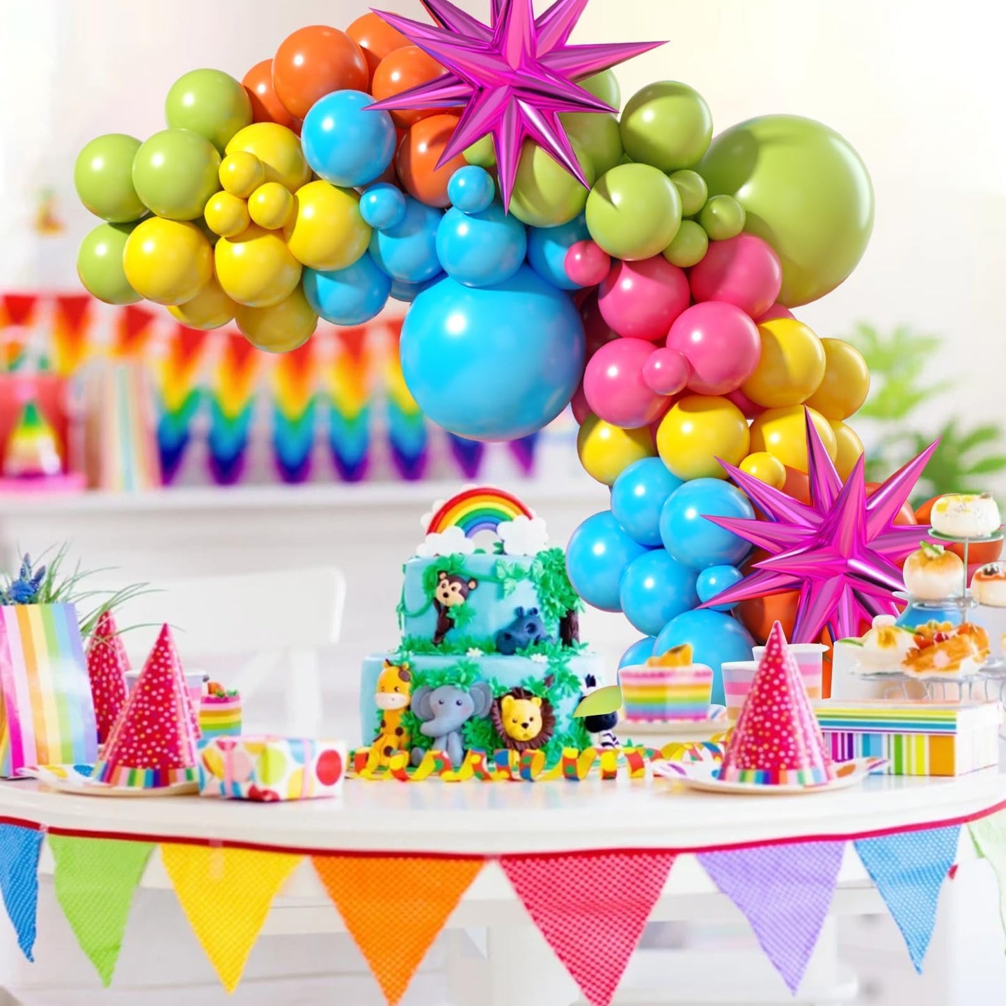 Green Blue Yellow Orange Balloon Arch, Rainbow Balloon Garland With Rose Red Yellow Orange Blue Green Latex Balloons Rose Red Fo