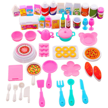 Miunana 43 Pcs Collectible Set Of Adorable Doll Food Tableware For Dollhouse Kitchen Set Mini Dollhouse Food Set For Dollhouse Game Party Toys