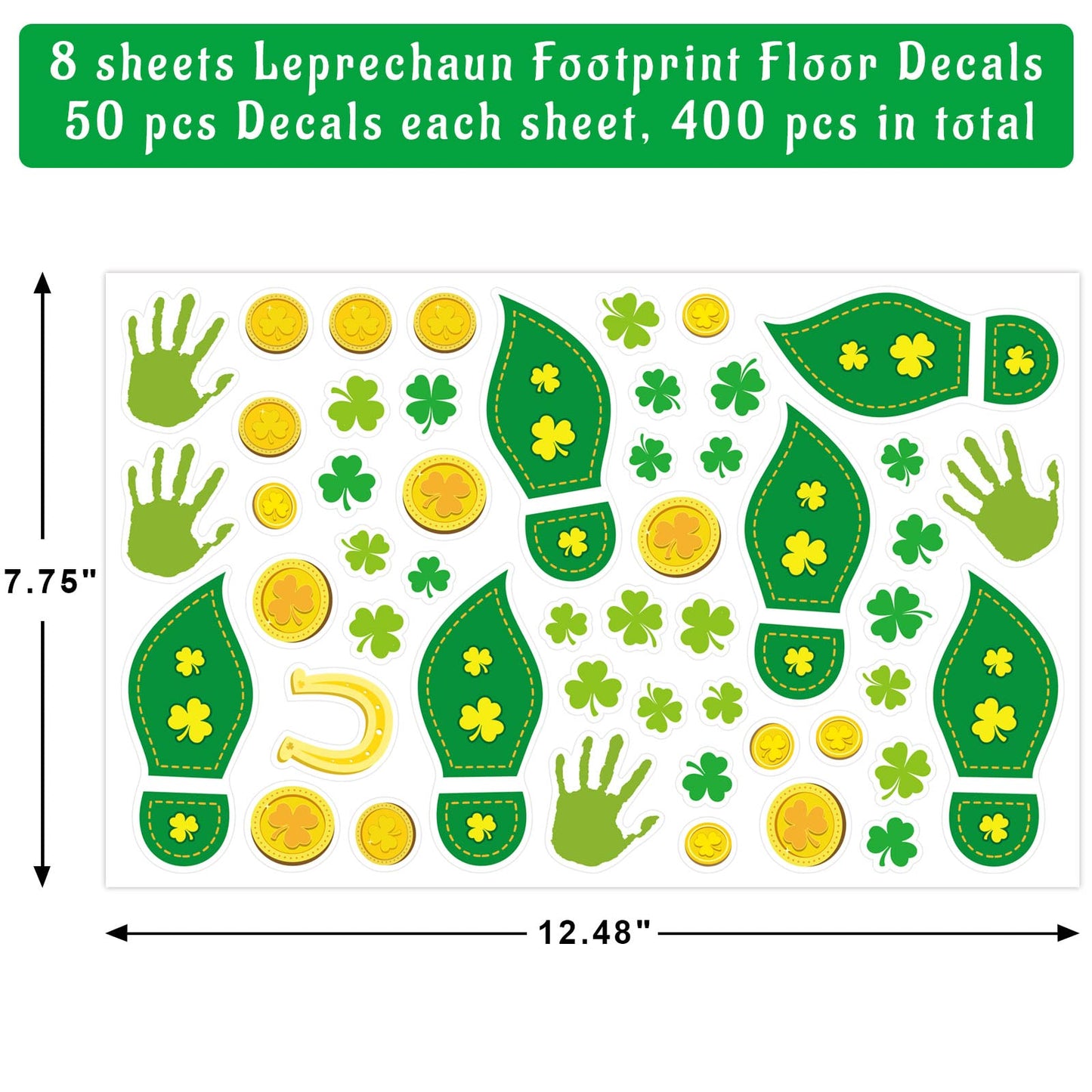 400Pcs Leprechaun Footprint Stickers St. Patricks Day Stickers Leprechaun Floor Decals Shamrock Gold Coin Decoration Stickers f