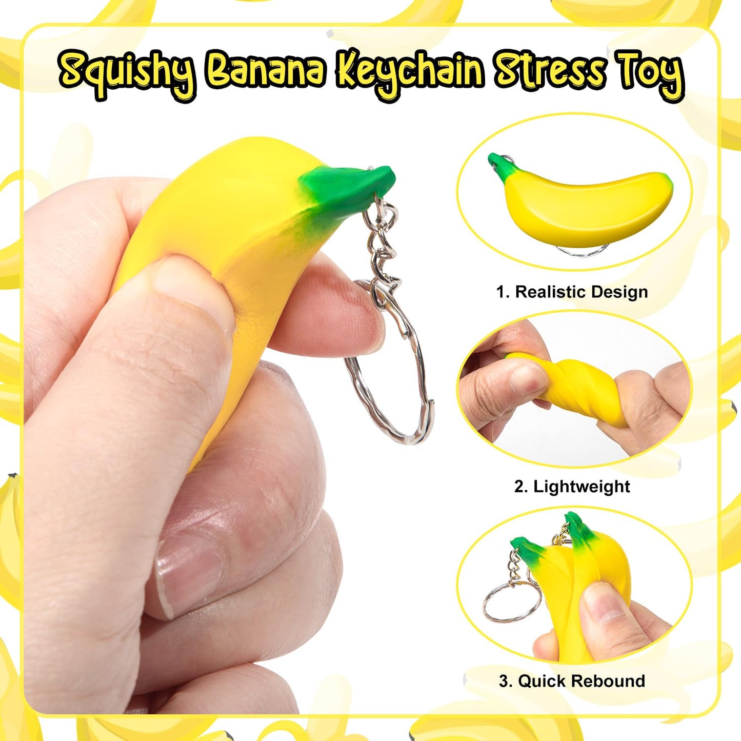 LBSXQGS 12Pcs Banana Keychains Stress Toy  Mini Banana Relief Toy  PU Banana Toy for Stress Relief Kids mature-themeds Birthday Party Favors School Supplies