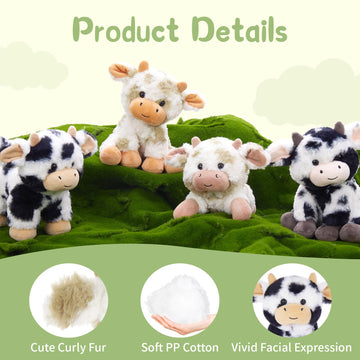 Tezituor 4 Pcs Cow Stuffed Animal Bulk 10'' Cow Plush Toys Soft Cow Plushies Farm Animal Party Decor Christmas Birthday Gifts Fo