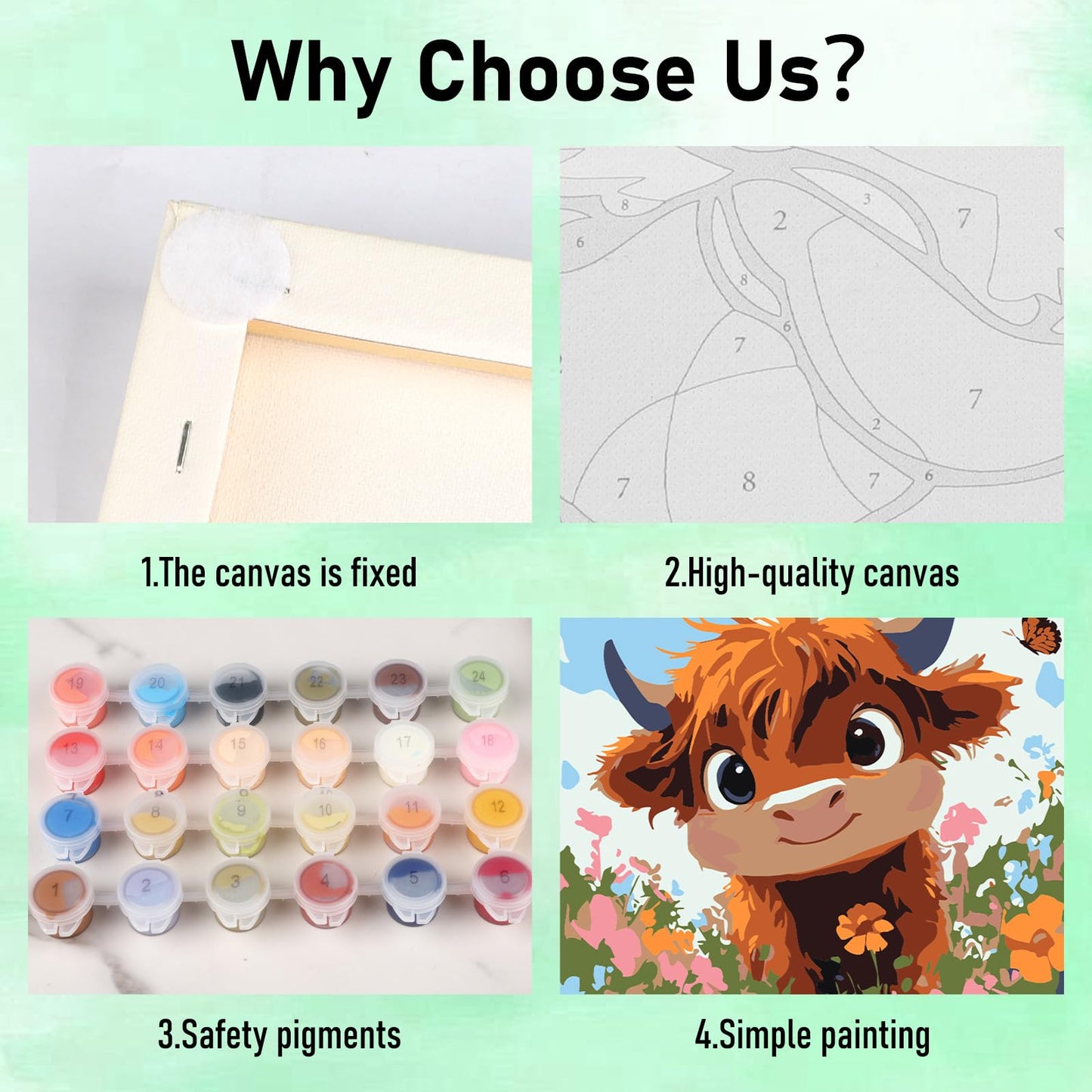 HEIBAGO 4 Pack Paint by Number for Kids Framed Canvas, Cute Animals Paint by Numbers for Kids Ages 8-12, Paint by Numbers Kit Ch