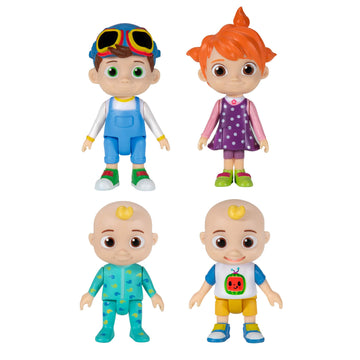 Cocomelon Friends & Family, 4 Figure Pack - 3 Inch Character Toys - Features Two Baby Jj Figures (Tee And Onesie), Tomtom, And Yoyo