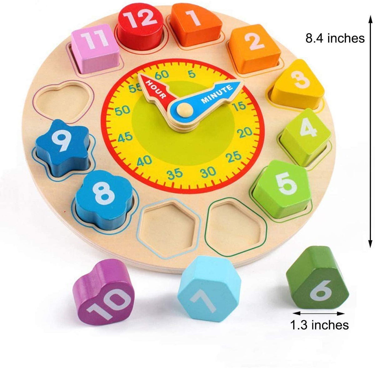 Learn To Tell Time Wooden Shape Sorting Clock Montessori Learning Toy